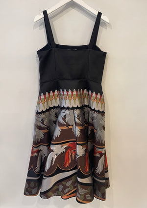 Fendi Black Silk Midi Dress with Multicolour Embroidered Birds Size IT 42 (UK 10)