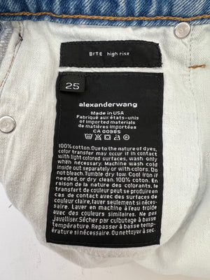 Alexander Wang Light Washed Blue Denim Shorts with Distressed Hem Details Size 25 (UK 6)