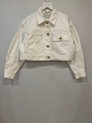 Zimmermann White Denim Cropped Jacket with Gold Button Details Size 0 (UK 6/8)