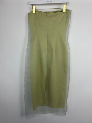 Gauge81 Light Green Silk Strapless Midi Dress Size IT 38 (UK 6)