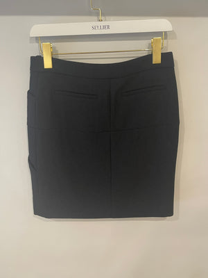 Chanel 12A Black Wool Mini Skirt with CC Logo Button Detail Size FR 36 (UK 8) RRP £1,350