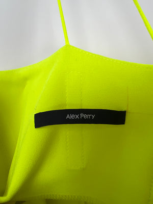 Alex Perry Fluorescent Yellow Midi V-Neck Dress Size UK 8