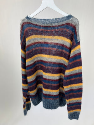 Prada Grey Striped Mohair Jumper Cable Knit Jumper IT 52 (UK XL)