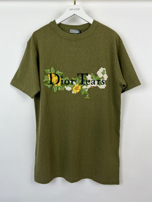 Christian Dior Menswear Khaki "Dior Tears" Embroidered T-Shirt Size XXS (UK 32)