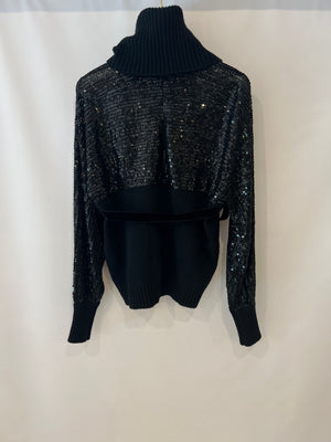 Valentino Black Cashmere Turtleneck Sequin Sleeve Jumper Size M (UK 10)