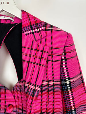 Area Hot Pink 
Black Checked Blazer with Cut-Out Detail 
Crystals Embellishments Size US 6 (UK 10)