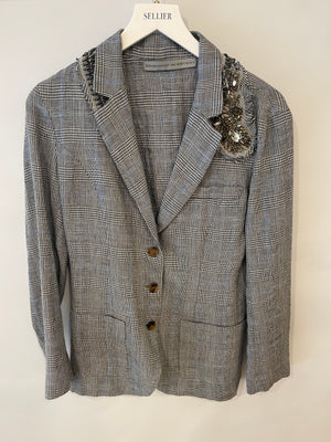 Ermanno Scervino Grey Blazer Jacket with Crystal Embellishment Details Size IT 42 (UK 10)