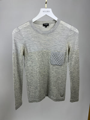 Chanel Grey Round Neck Long Sleeve Top with Quilted Pocket Detail FR 34 (UK 6)