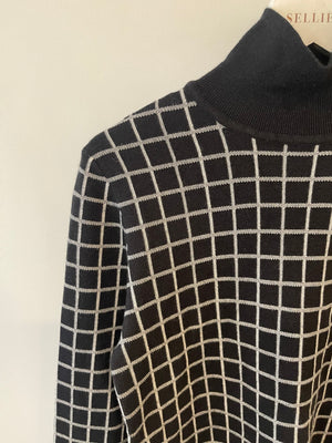 Hermès Black and White Checkered High Neck Jumper Size FR 34 (UK 6)