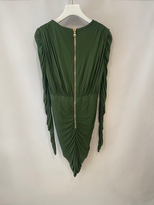 Balmain Green Ruched Long-Sleeve Dress Size FR 38 (UK 10)