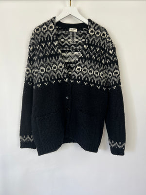 Saint Laurent Black 
Grey Knit V-Neck Cardigan Size S (UK 8)