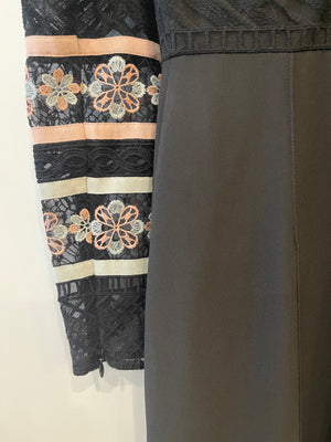 Elie Saab Black Long-Sleeve Jumpsuit with Crochet Floral Details Size FR 38 (UK 10)