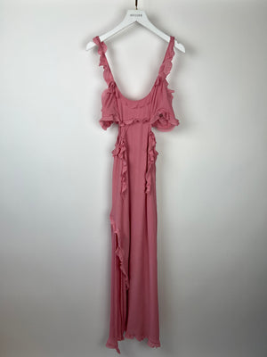 Acne Studios Pink Crinkled Chiffon Mini Dress With Cut Out 
Frill Detail FR 38 (UK 10)