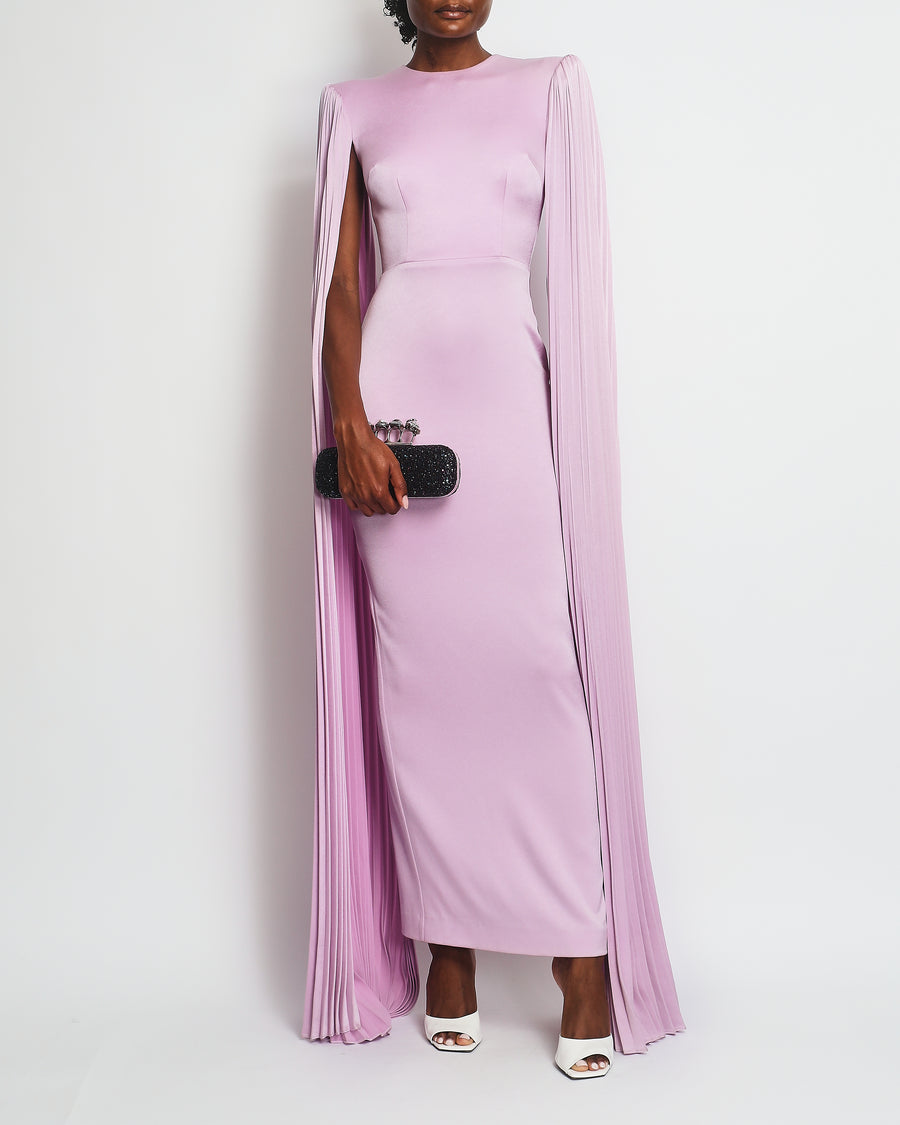 Alex Perry Lilac Round Neck Maxi Dress with Pleated Arm Detail FR 34 (UK 6)