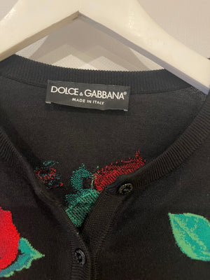 Dolce 
Gabbana Black and Red Floral Cashmere Cardigan Size IT 40 (UK 8)