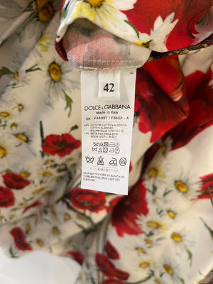 Dolce 
Gabbana White and Red Poppy Printed Midi Skirt Size IT 42 (UK 10)