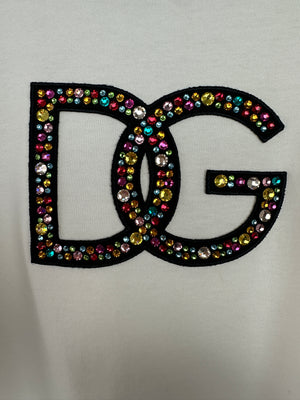 Dolce 
Gabbana White Multi-Coloured Crystal DG Logo T-Shirt Size XS (UK 4-6)