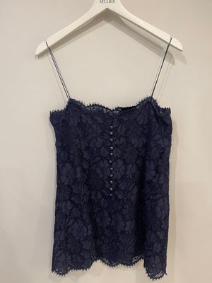 Chanel Blue Floral Lace Caraco Top with Back Blue CC Logo Buttons Detailing Size FR 40 (UK 12)