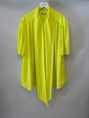 Balenciaga Neon Yellow Short-Sleeve Shirt with Bow Detail Size FR 38 (UK 10)