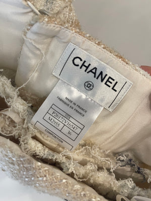 Chanel Beige Metallic Tweed Mini Skirt with Removable Belt Detail and CC Logo Buttons Size FR 36 (UK 8)