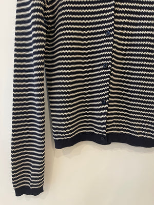 Christian Dior Navy Striped Silk Cardigan Top with Collar Detail Size FR 36 (UK 8)