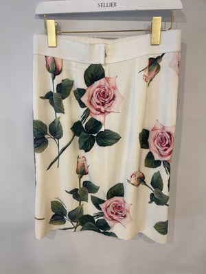 Dolce 
Gabbana Cream Midi Silk Floral Skirt Size IT 44 (UK 12)