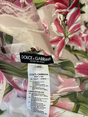 Dolce 
Gabbana Pink and White Floral Silk Short-Sleeve Maxi Dress Size IT 42 (UK 10)