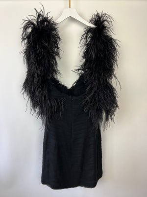 Magda Butrym Black Feather Ruched Mini Dress Size FR 38 (UK 10)