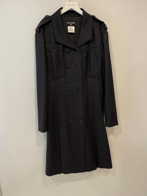 Chanel Charcoal Wool Trench Coat with CC Logo Buttons Detailing Size FR 42 (UK 14)