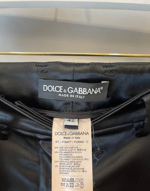 Dolce 
Gabbana Black Satin Laced-Up Trousers Size IT 42 (UK 10)