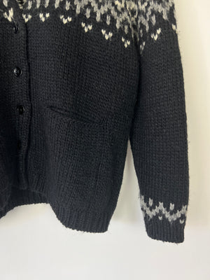 Saint Laurent Black 
Grey Knit V-Neck Cardigan Size S (UK 8)