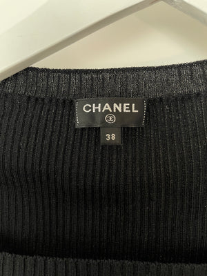 Chanel Black Knit Short Sleeve T-Shirt with Bow Details Size FR 38 (UK 10)