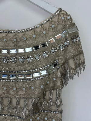 Naeem Khan Embellished Silver Cropped Sleeveless Top Size US 4 (UK 6)