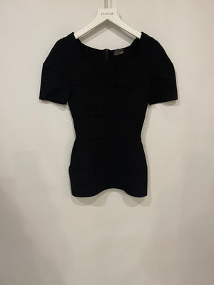 Fendi Black Short Sleeve Top with Ribbed Details Size IT 38 (UK 6)