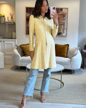 Chanel 01C Yellow Tweed Coat with Zip Detail FR 38 (UK 10)