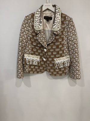 Louis Vuitton Beige Plaid Printed Jacket with Sequin Embellishments and Pockets Size FR 38 (UK 10)