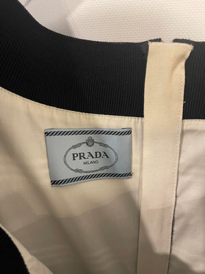 Prada Khaki, Navy 
White Striped Mid-Sleeve Off-Shoulder Dress Size IT 40 (UK 8)