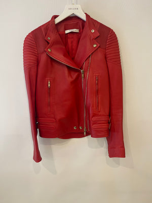 Givenchy Red Lambskin Leather Biker Jacket with Buckle Details Size FR 34 (UK 6)