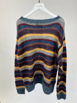 Prada Grey Striped Mohair Jumper Cable Knit Jumper IT 52 (UK XL)