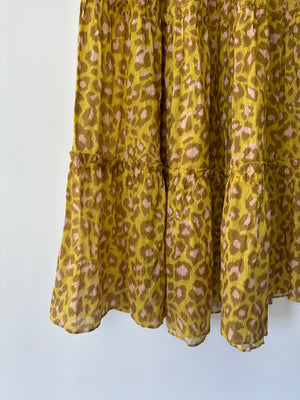 Zimmermann Lemon Leopard Carnaby Tiered Skirt with Raffia Belt Size 1 (UK 10)