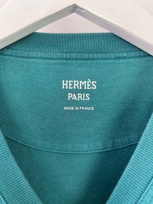 Hermès Teal T-Shirt with Crochet H Pocket Detail Size FR 38 (UK 10)