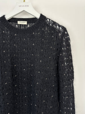 Saint Laurent Black See-Through Jumper with Silver Crystals Details Size FR 36 (UK 8)