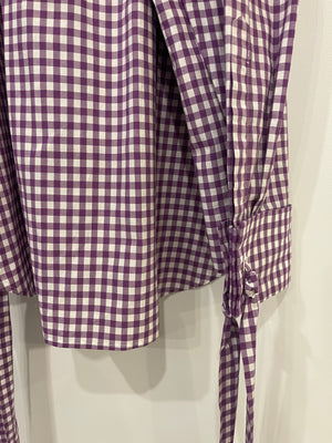 Prada Purple and White Vichy Printed Shirt with Tie Details Size IT 40 (UK 8)