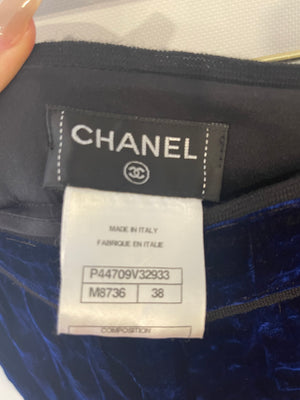 Chanel 12A Electric Blue Velvet Straight-Leg Trousers Size FR 38 (UK 10) RRP £1,550