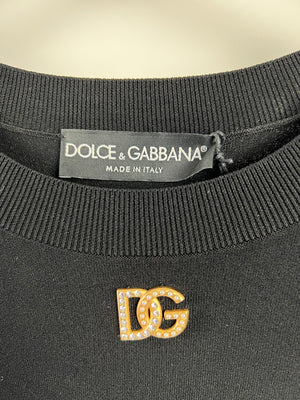 Dolce 
Gabbana Black Knitted Long Sleeve Jumper with DG Crystal Logo Detail IT 50 (UK 18)