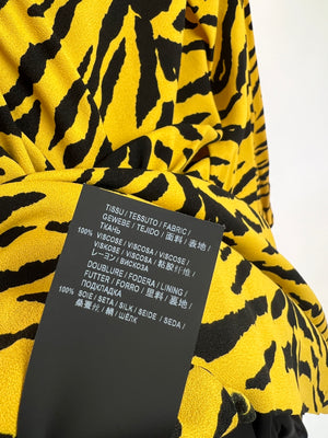 Saint Laurent Yellow, Black Zebra Print Long-Sleeve Mini Dress Size FR 36 (UK 8)