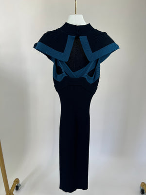 Fendi Blue Dual Tone Ribbed Midi Dress with Matching Bolero Size IT 38 (UK 6)