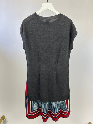 Louis Vuitton Grey Wool and Mini Dress with Blue, Red and White Printed Skirt Size S (UK 8)