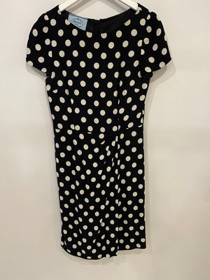 Prada Black Polkadot Short-Sleeve Mini Pleated Dress Size IT 42 (UK 10)