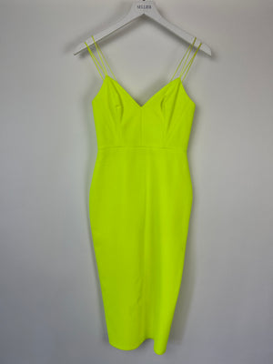 Alex Perry Fluorescent Yellow Midi V-Neck Dress Size UK 8